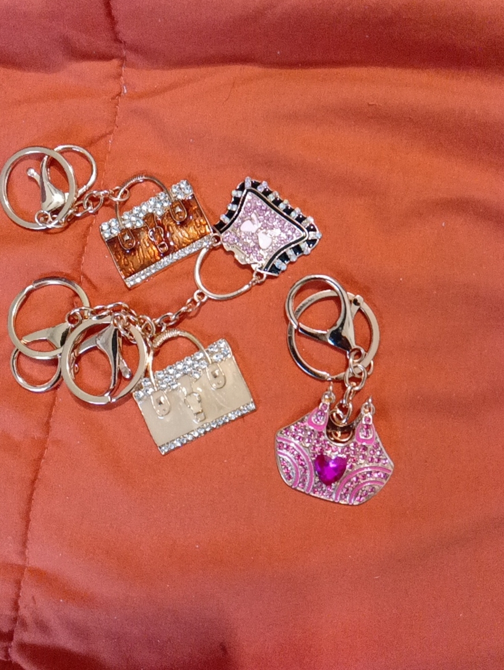 Gold-tone Mini Handbag Keychain Charm – Pink, Beige & Brown CHOOSE ONE - Picture 2 of 6